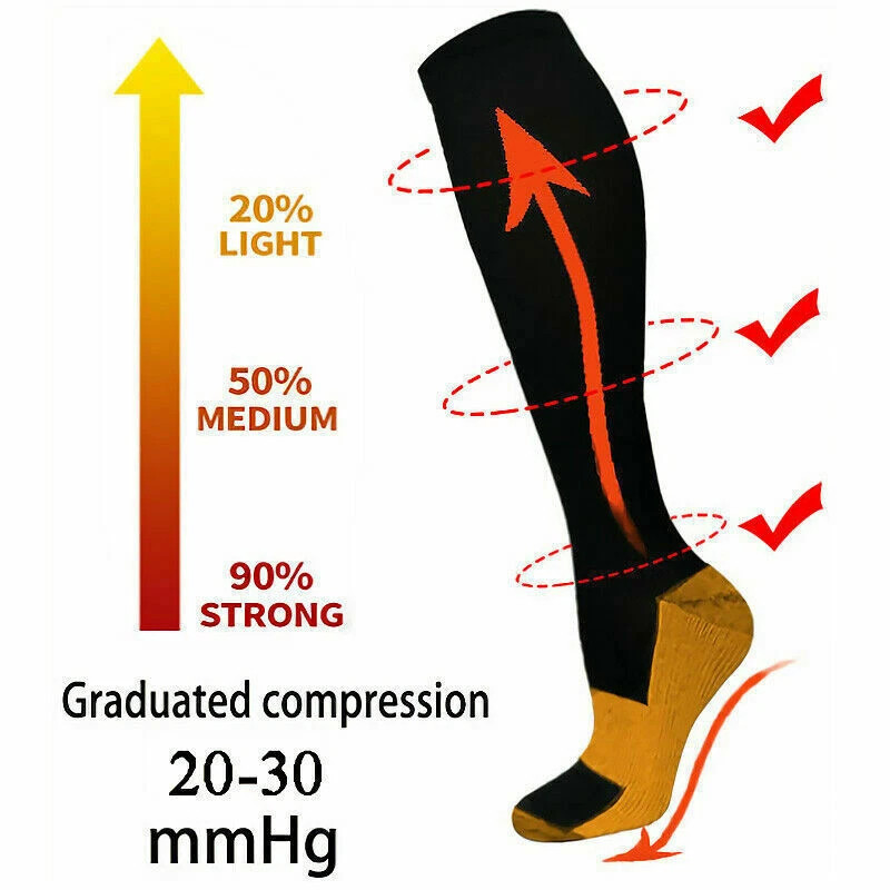 6 Pairs Copper Compression Socks 20-30mmHg Graduated Support Mens Womens S-XXL