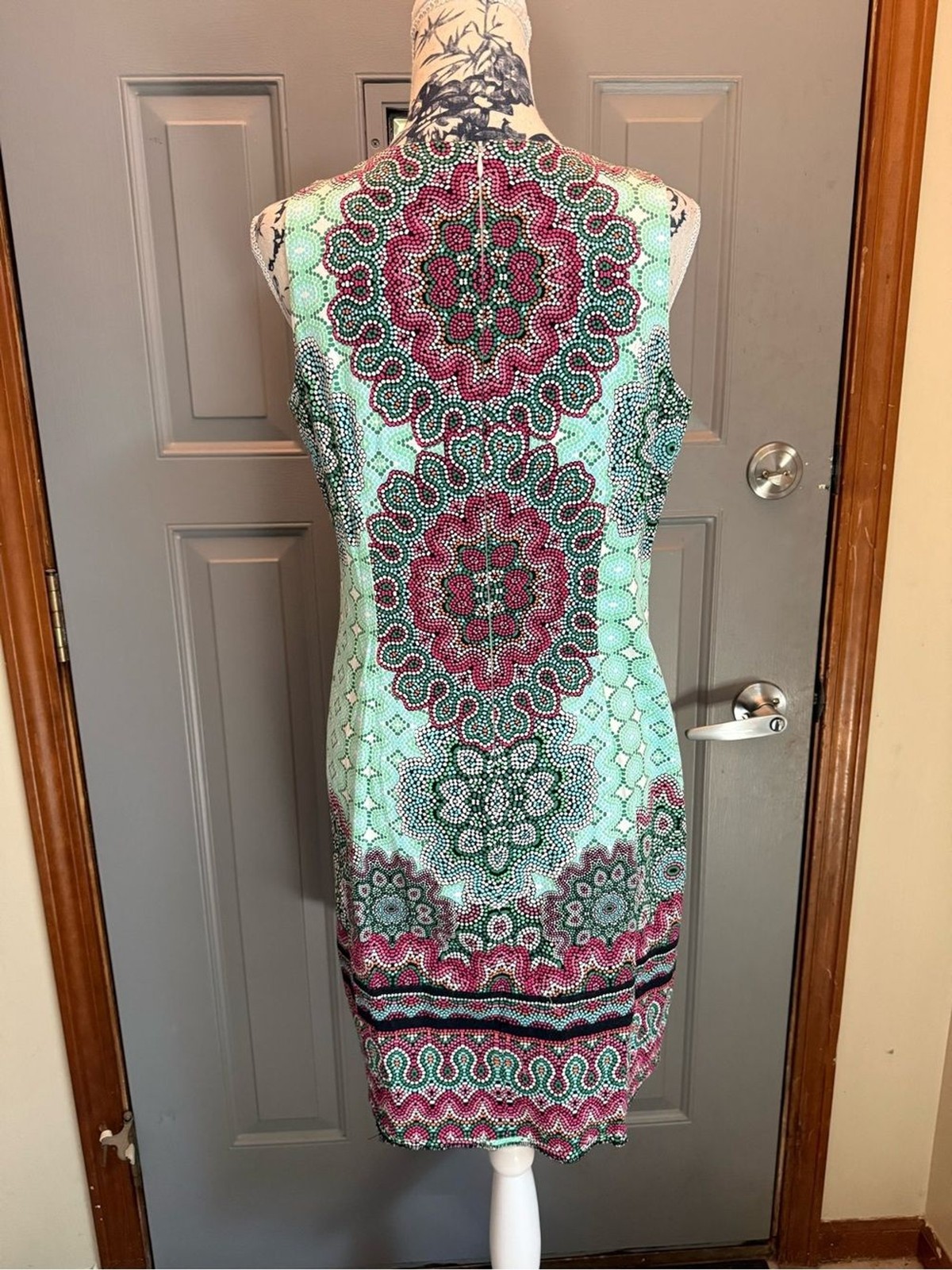 Sleeveless Mint & Pink Mandala design dress-London Times (8)