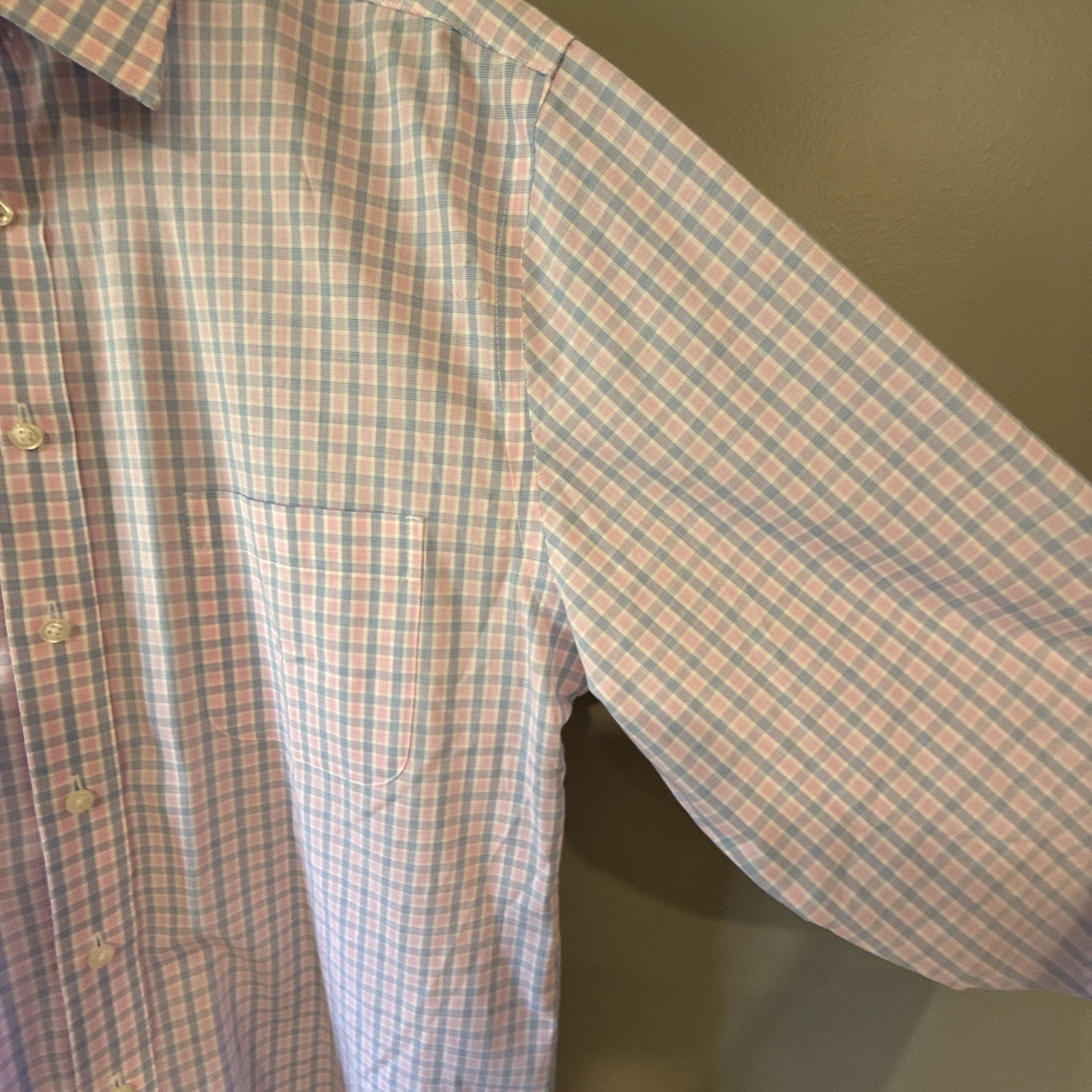 Stafford Travel Easy Care Stretch Pink/Blue Check Dress Shirt 15.5 32-33