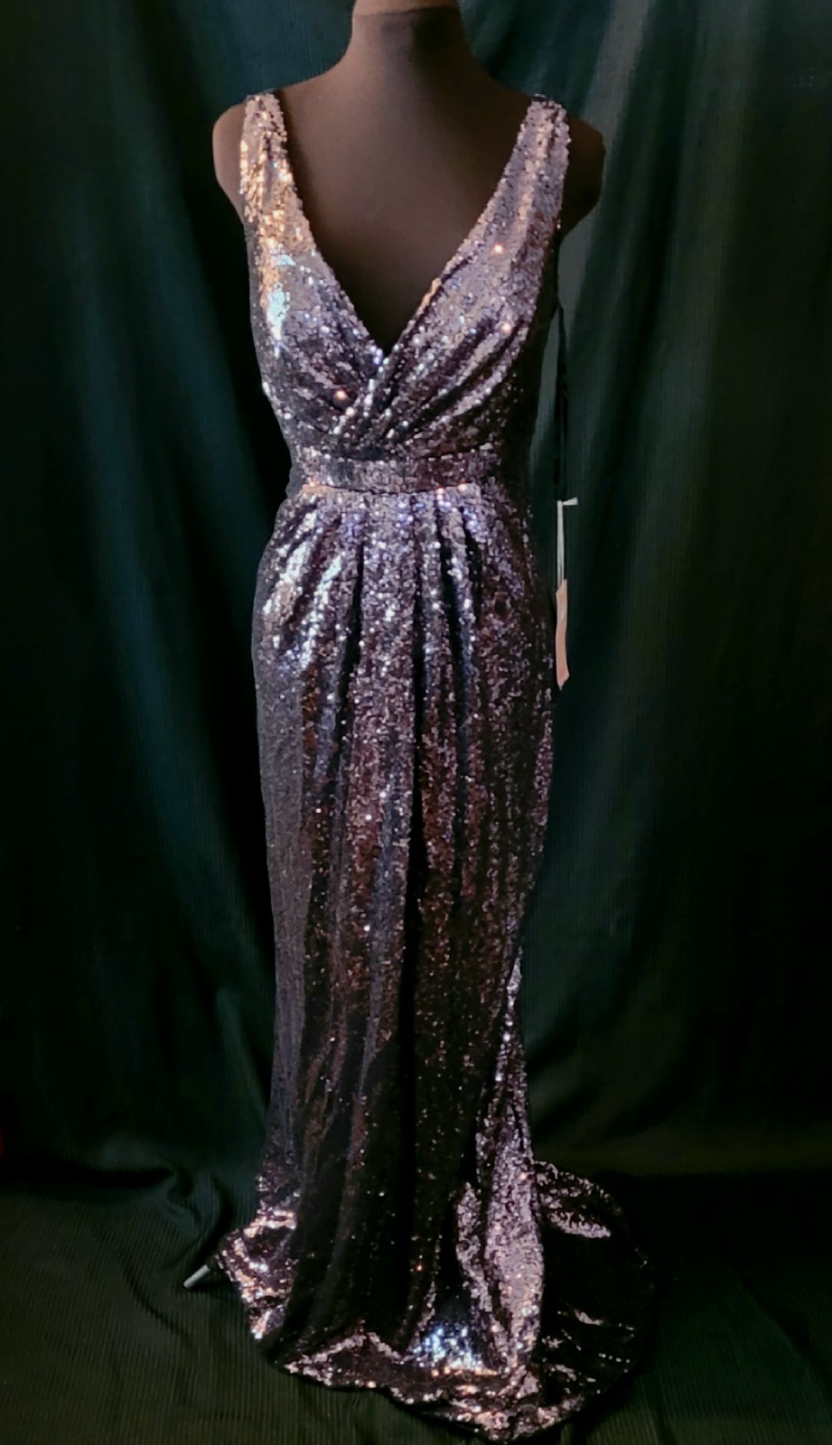 NWT Sz 12 Midnight Plum Sequined V-Neck Evening Gown