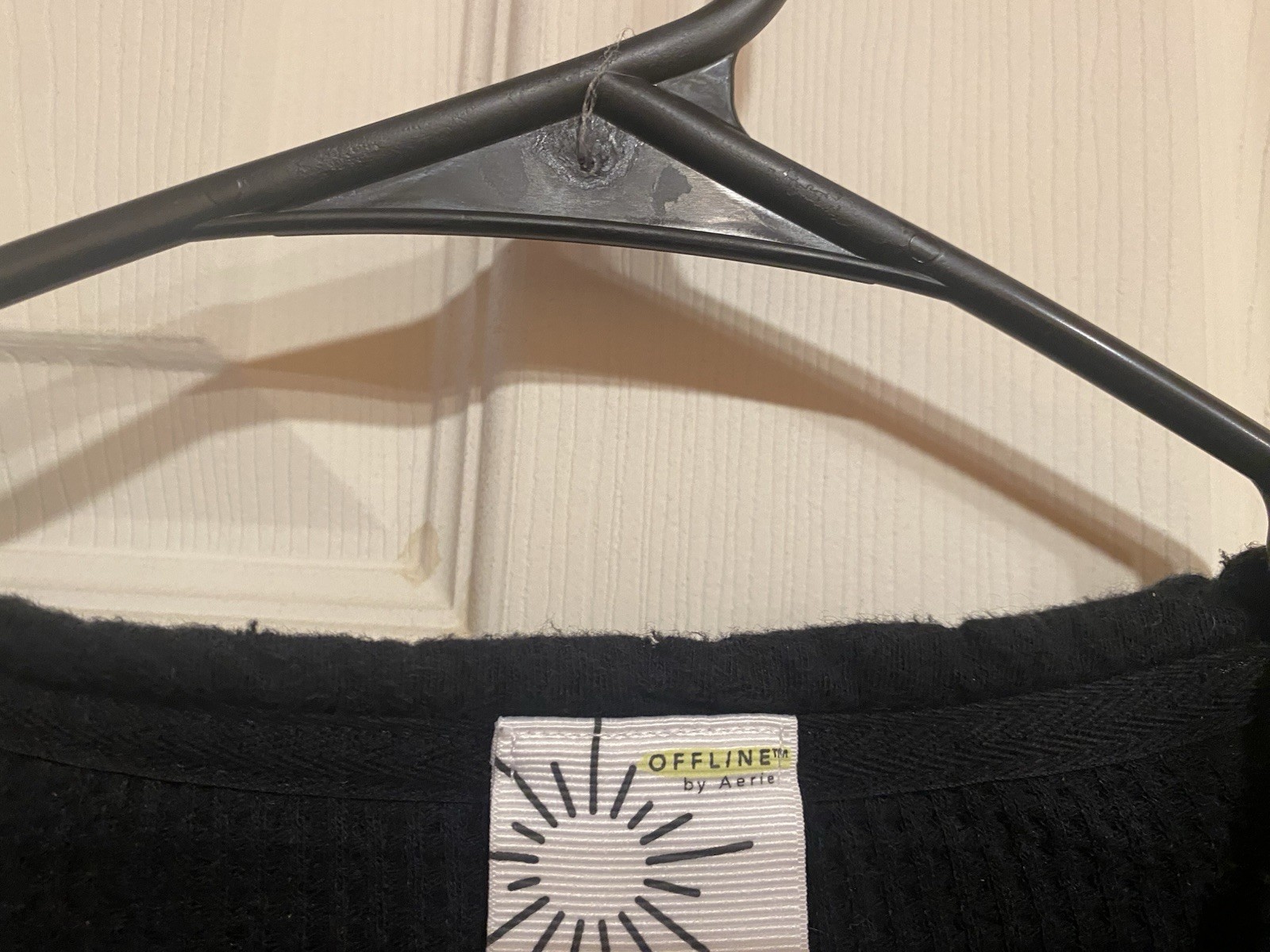 OFFLINE by Aerie Women Black Waffle Knit Snap Henley Long Sleeve Shirt S small