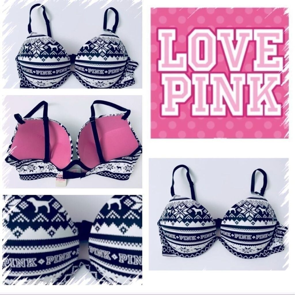 Victoria’s Secret PINK Super Push-Up Bra Black & White Dog