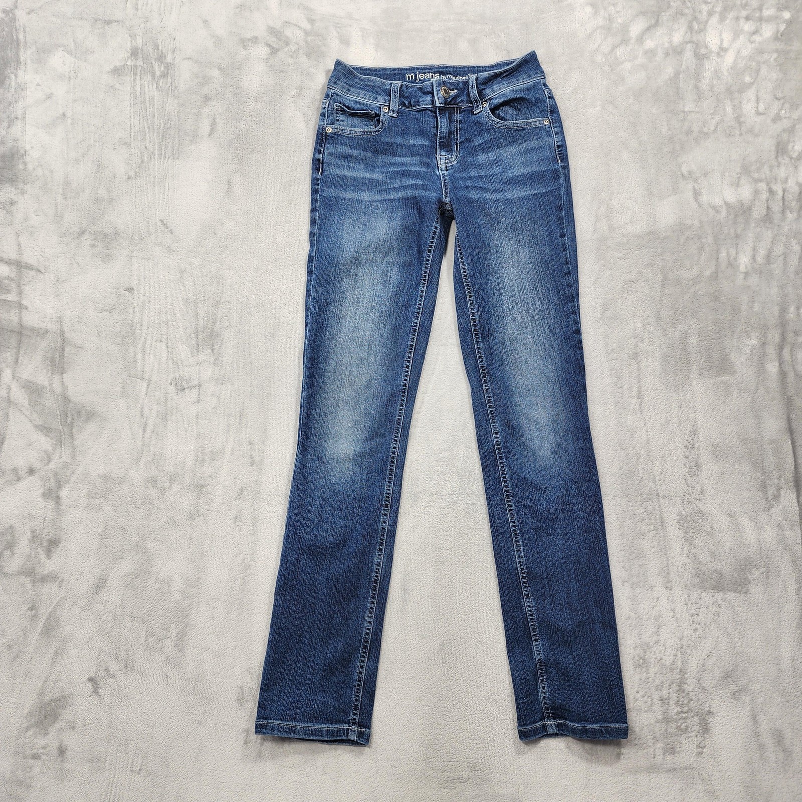Maurices Jeans Womens 0 Blue Mid Rise Slim Straight Leg Stretch Dark Wash Denim