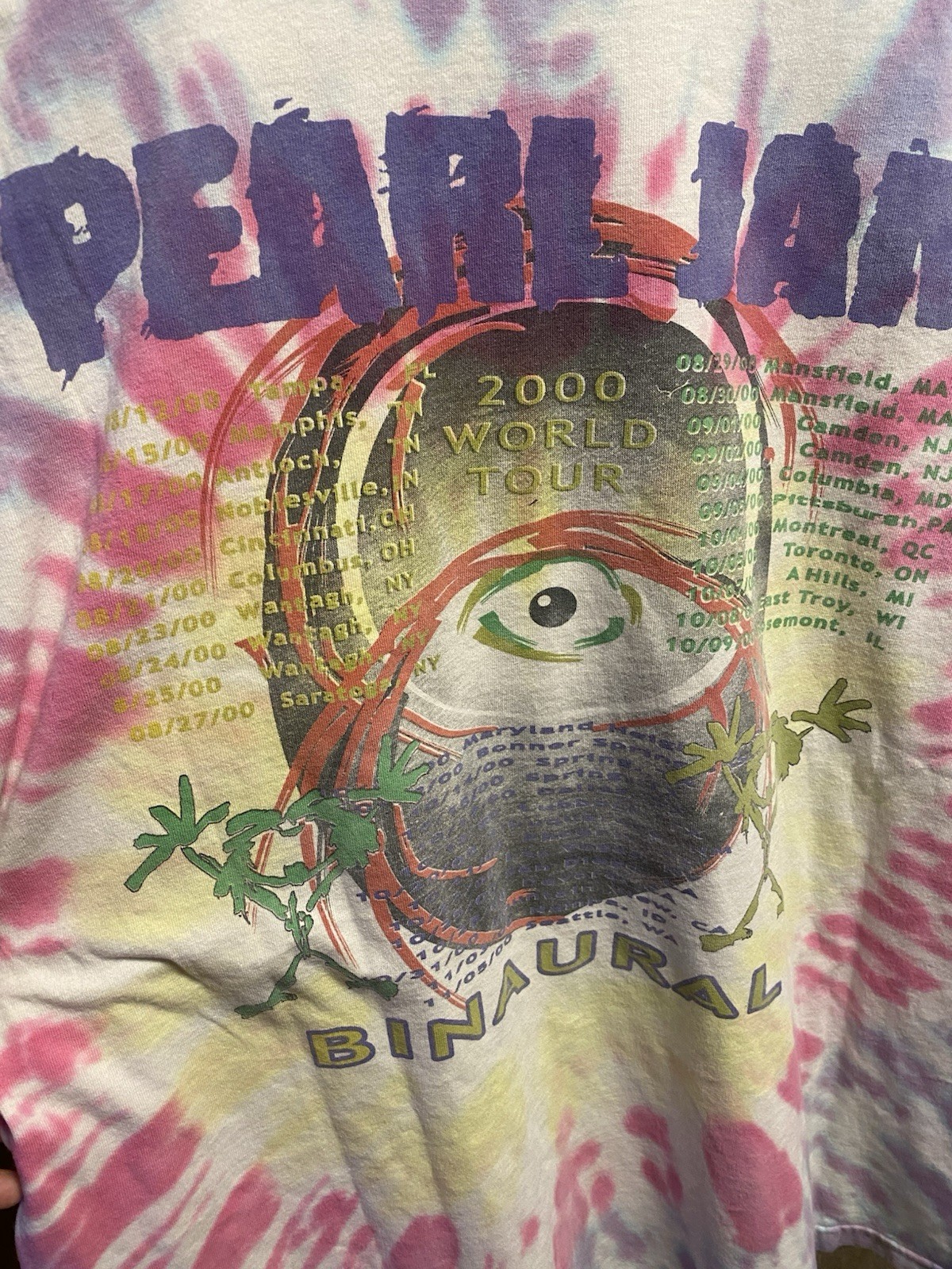 Vintage Pearl Jam Band T Shirt 2000 Binaural Tour Tee Tie Dye Mens XL RARE!