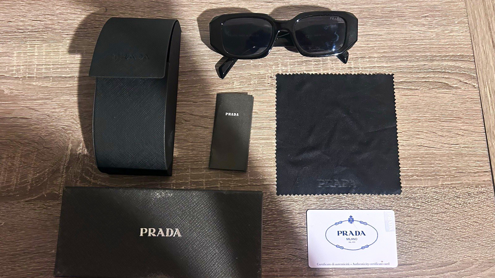 Prada Black Geometric Rectangle Sunglasses w/ Original Case & Box