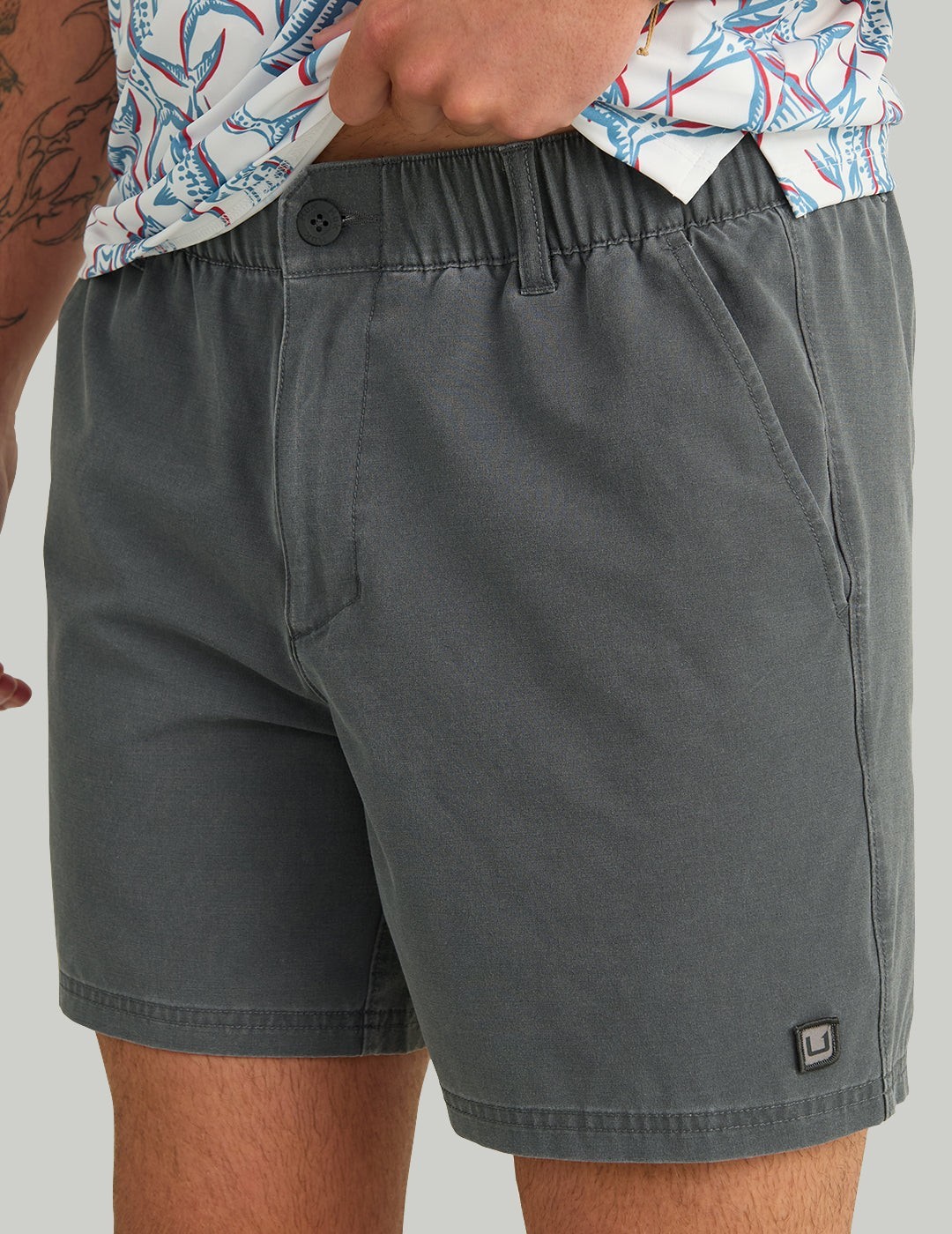 HUK Shoreside Fishing Shorts, Stretch Fabric, Volcanic Ash, 6-Inch Inseam,