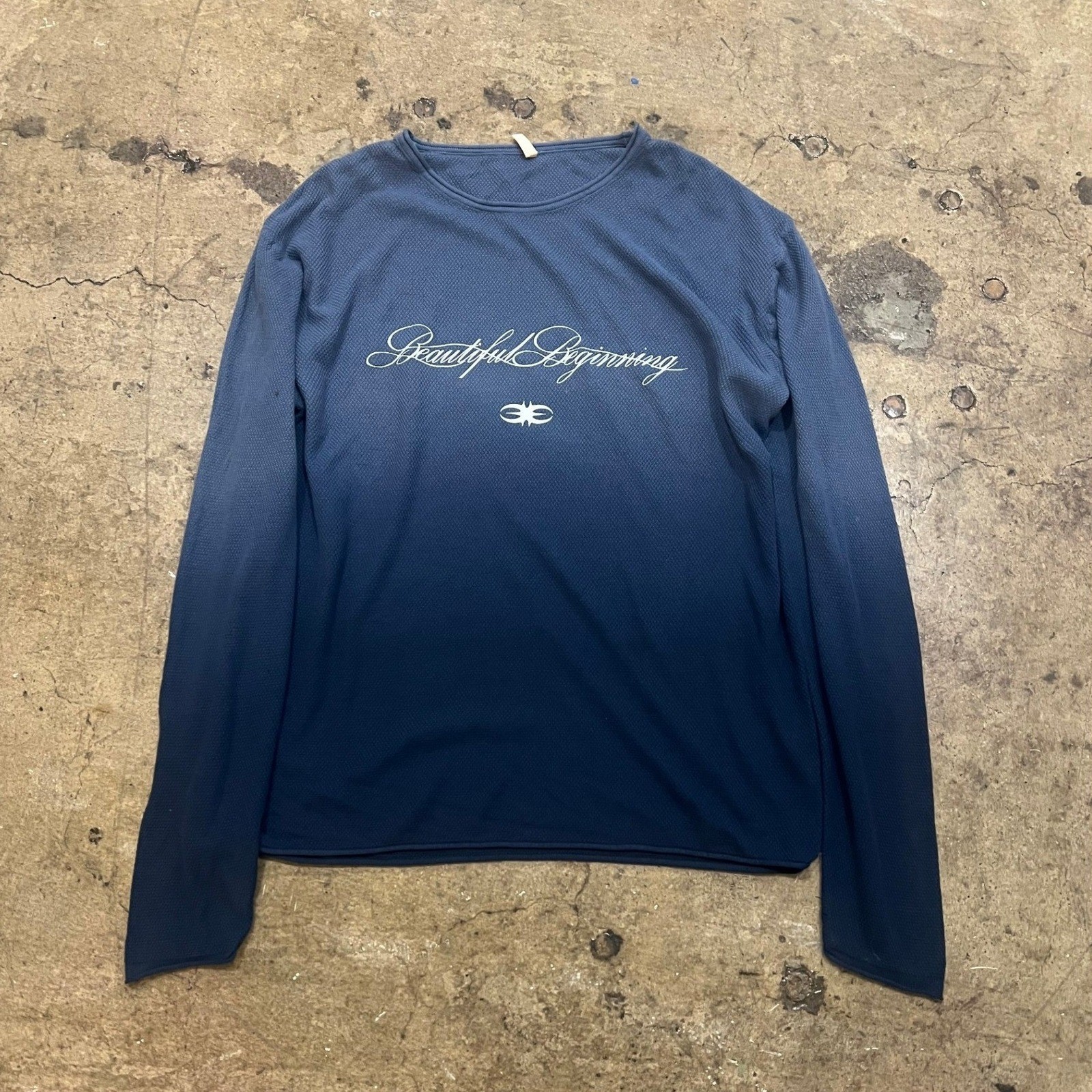 Blue Long Sleeve Shirt E.T.A Beautiful Beginning Ombre Graphic Tee Mens Medium