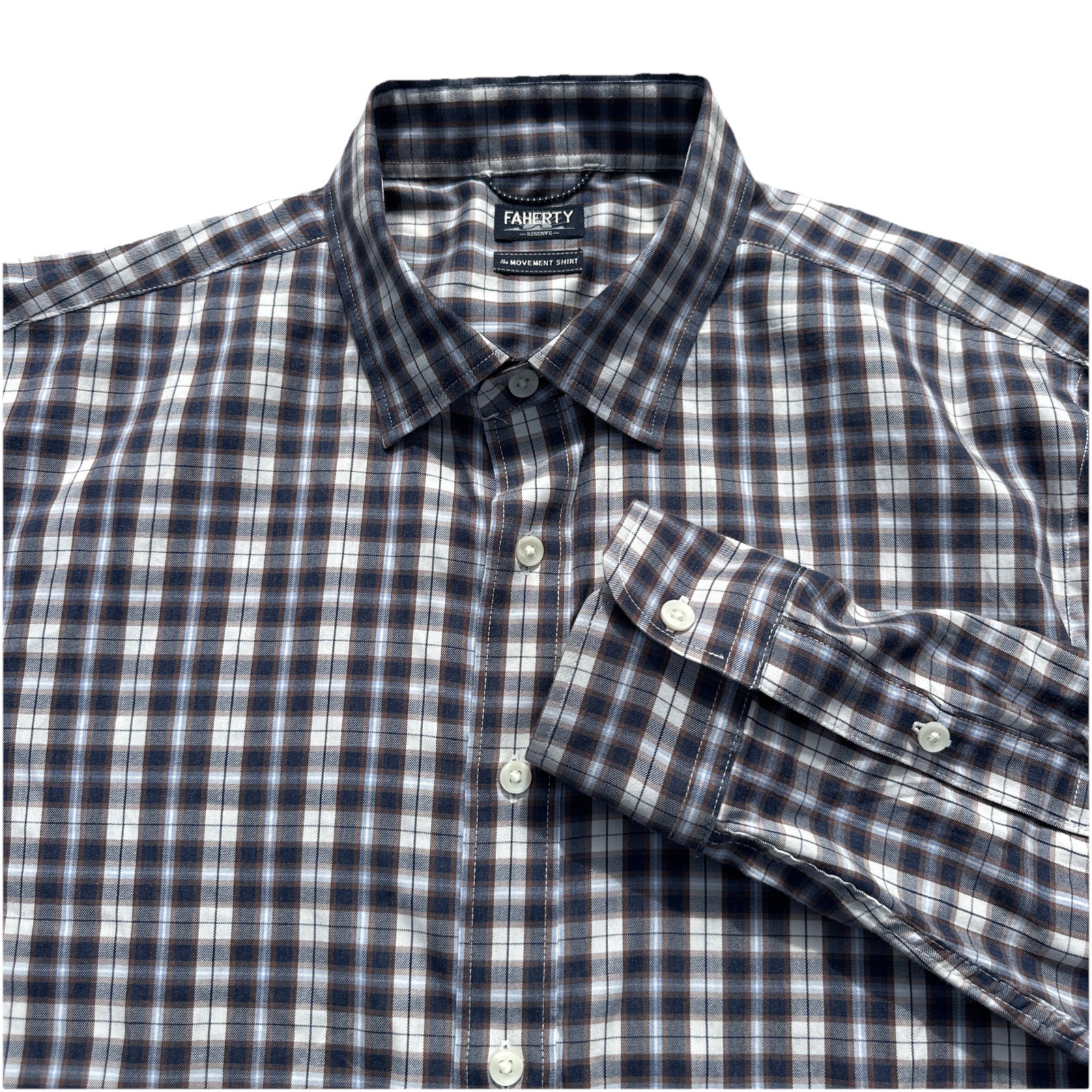 Faherty Reserve The Movement Shirt Men’s Size Large Plaid Button Down Stretch