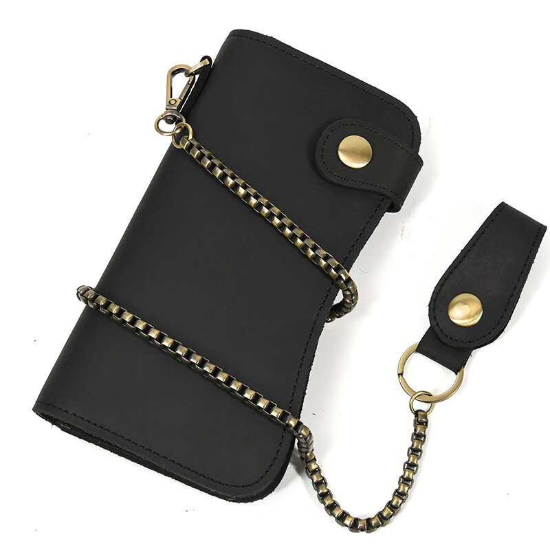 Men Leather Credit ID Cards Holder Long Chain Wallet Biker Trucker Heavy Thick S