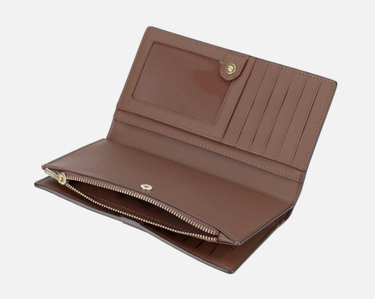 COACH Slim Zip Wallet in Signature Canvas – Gold/Tan/Brown