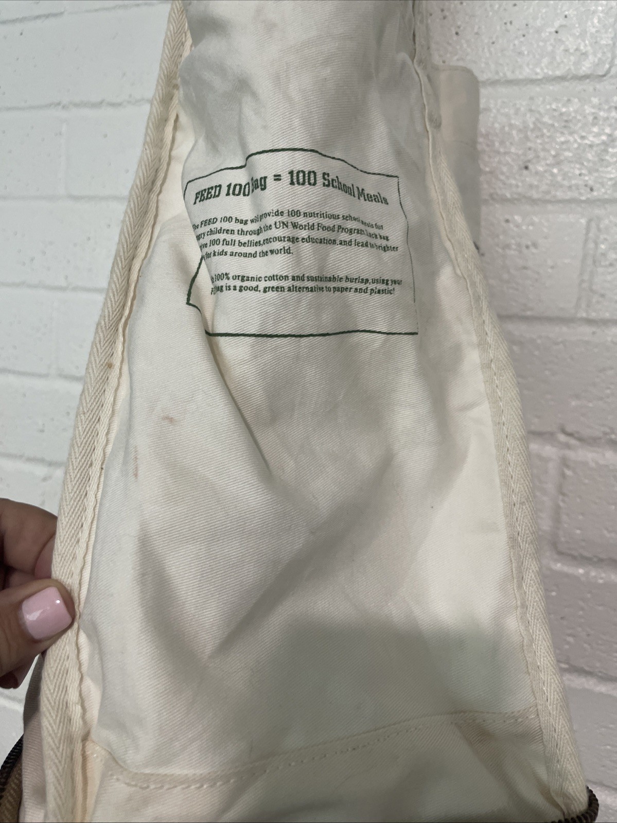 Feed 100 Children of the World Convertible Re-Usable Cotton Tote Burlap Bag