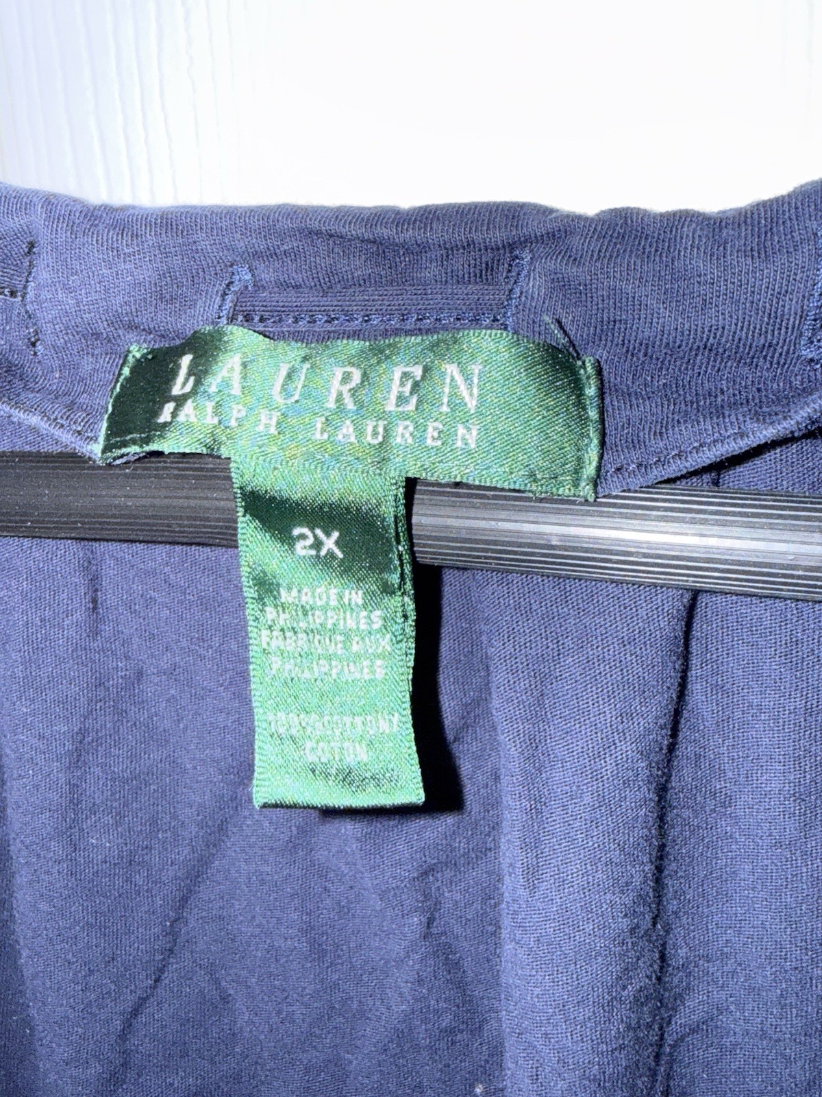 Lauren Ralph Lauren Navy Scoop Neck Short Sleeve Blouse 2X Drawstring Grommet