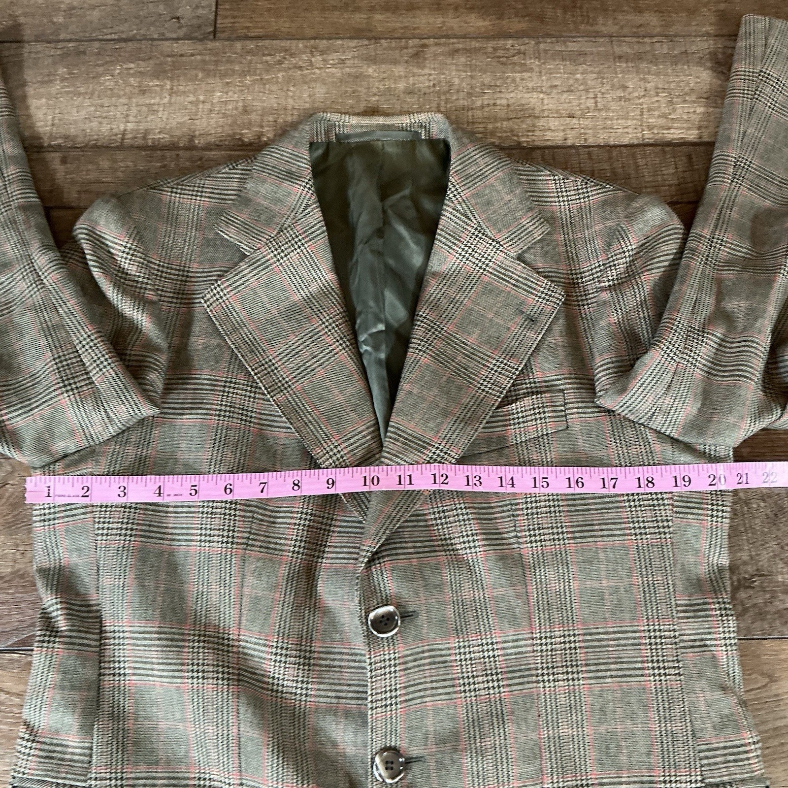 VTG Skopes Trevira Wool Sport Coat Blazer Men’s 40R Green Plaid 3-Button #281219