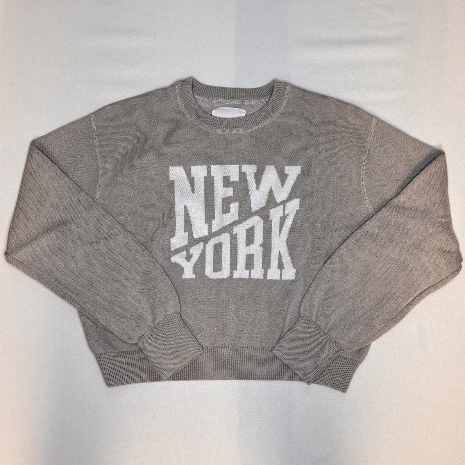 Aerie Womens New York Logo Tan Sweater XS Comfort Casual Preppy