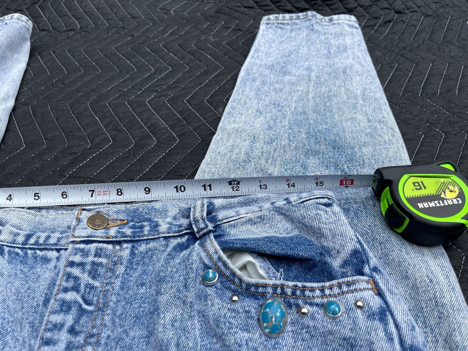 No Excuses Jeans Womens 14 Blue Acid Wash Denim Tapered High Rise Vintage USA
