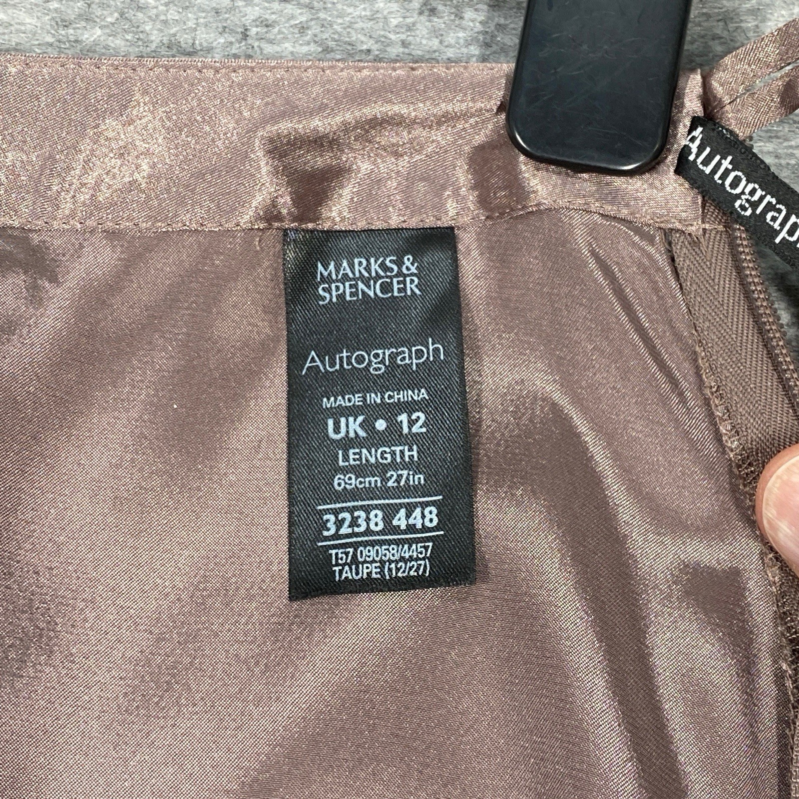 M&S Autograph Size 12 Taupe skirt Lined Lace outer with Embroidery length 27in