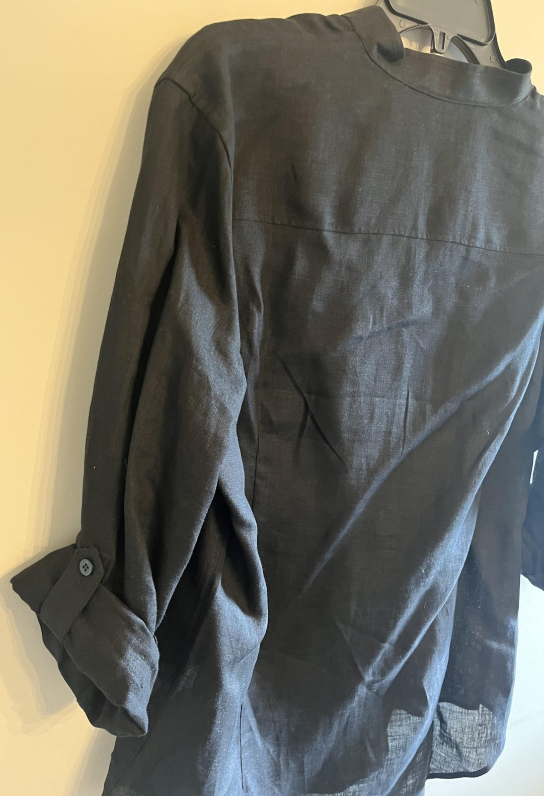 Murano Baird McNutt Shirt Mens Medium Black Linen Band Collar Long Sleeve Casual