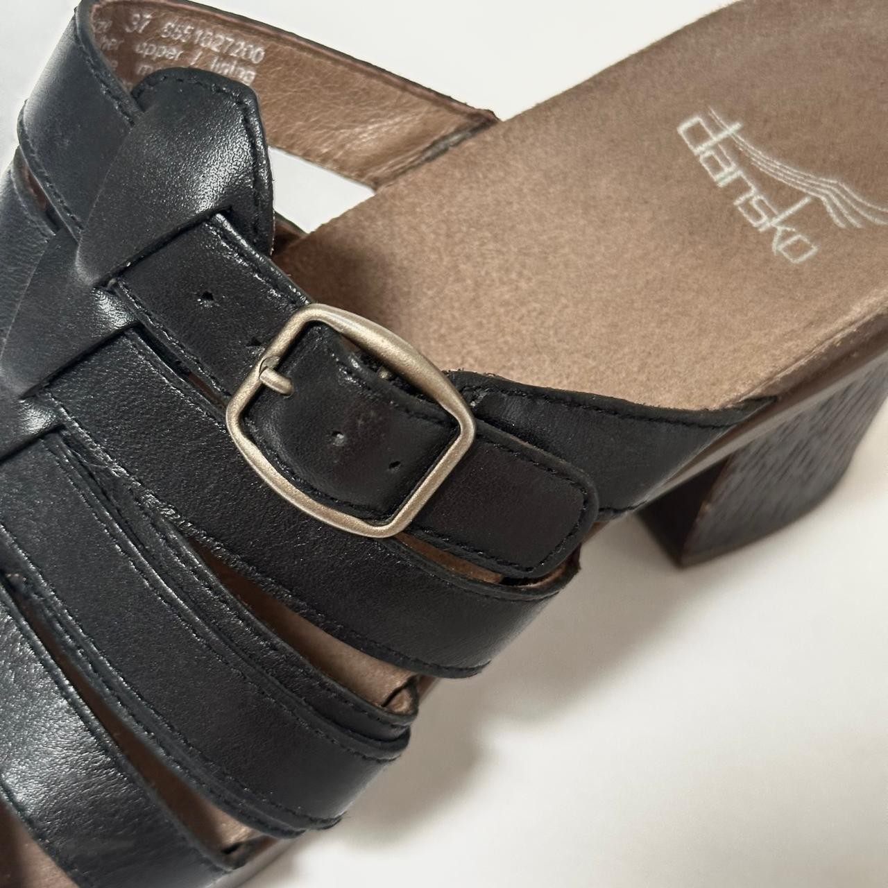 Dansko Dawson Black Leather Strappy Block Heel Mule Sandals Women EU 37 US 6.5-7