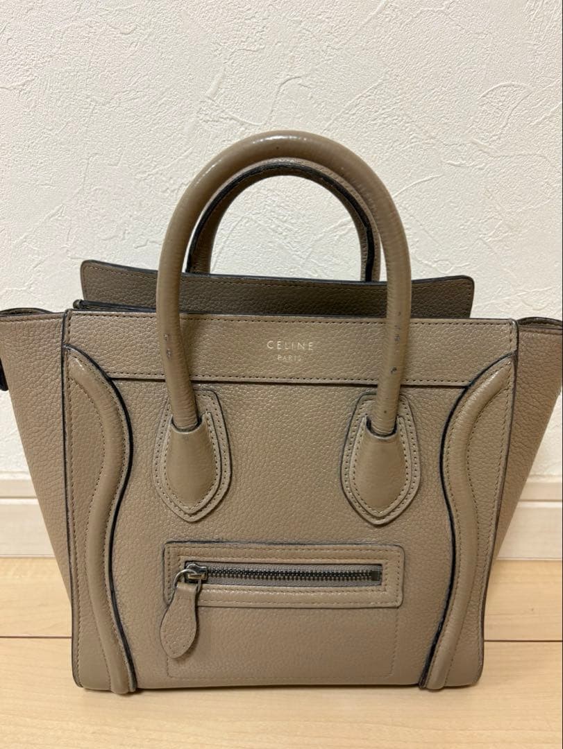 CELINE Luggage Nano Drummed Calf Leather Beige Vintage Authentic From Japan