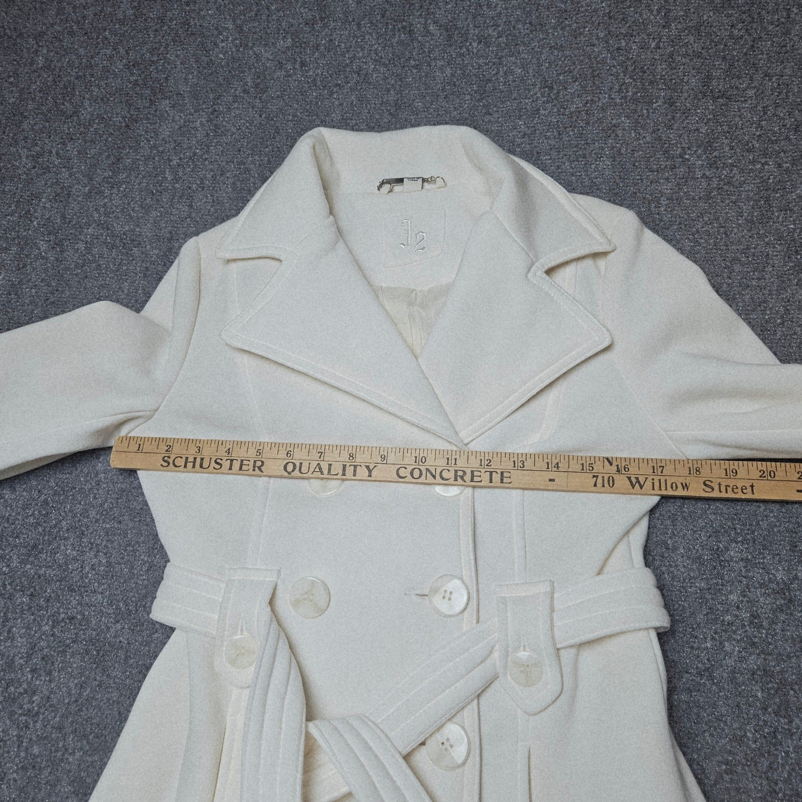 J2 Jou Jou Double Breasted Peacoat Small Beige Cream Belted Pockets Coat Jacket