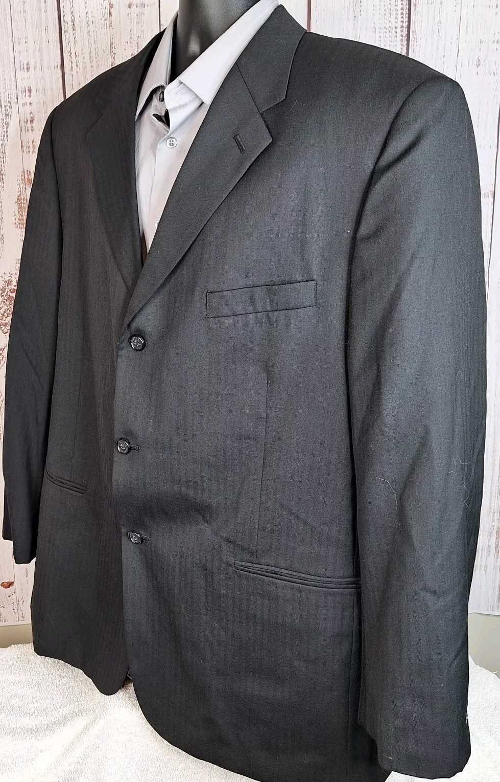 Burt Pullitzer Jacket Blazer Mens 48R 3 Button Ventless Black Wool Blend