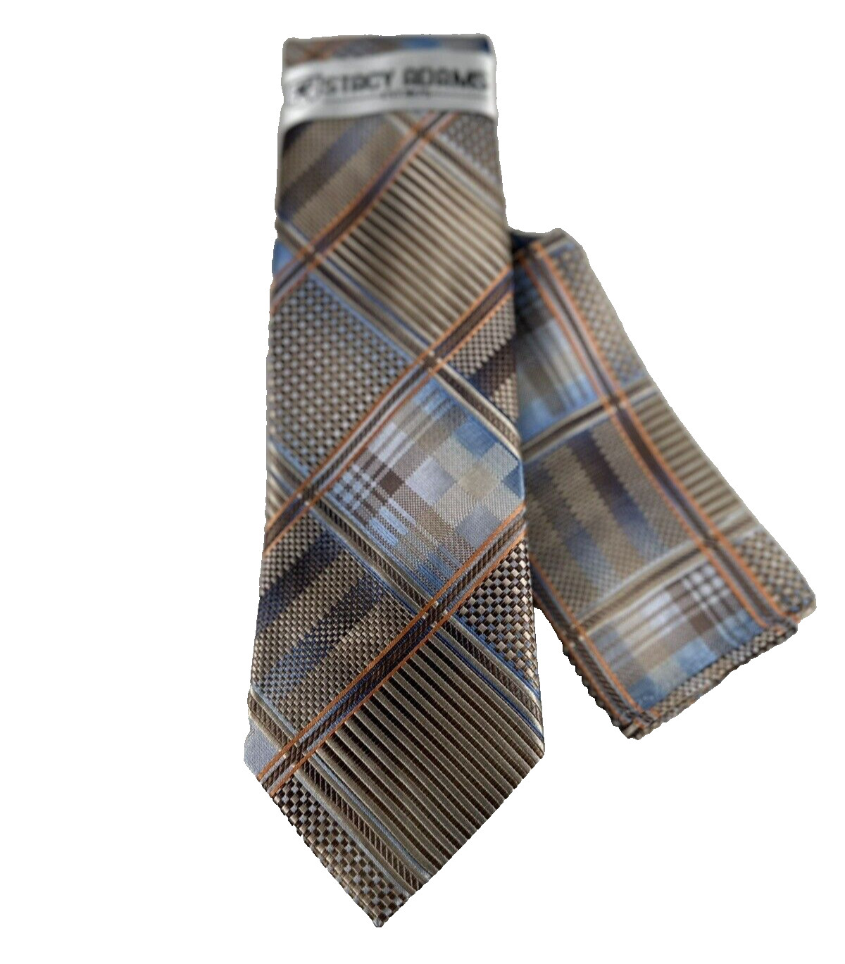 Stacy Adams Men’s Tie Hanky Beige Melon Powder Blue Hand Made 3.25 Inches Wide