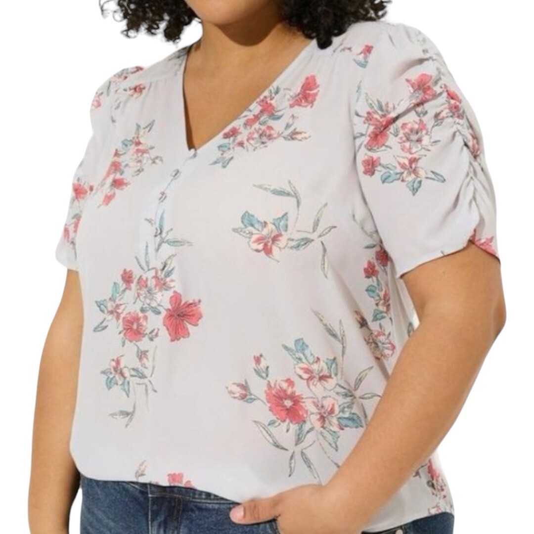 TORRID Harper Georgette V-Neck Ruched Sleeve Blouse NWT Size 2X