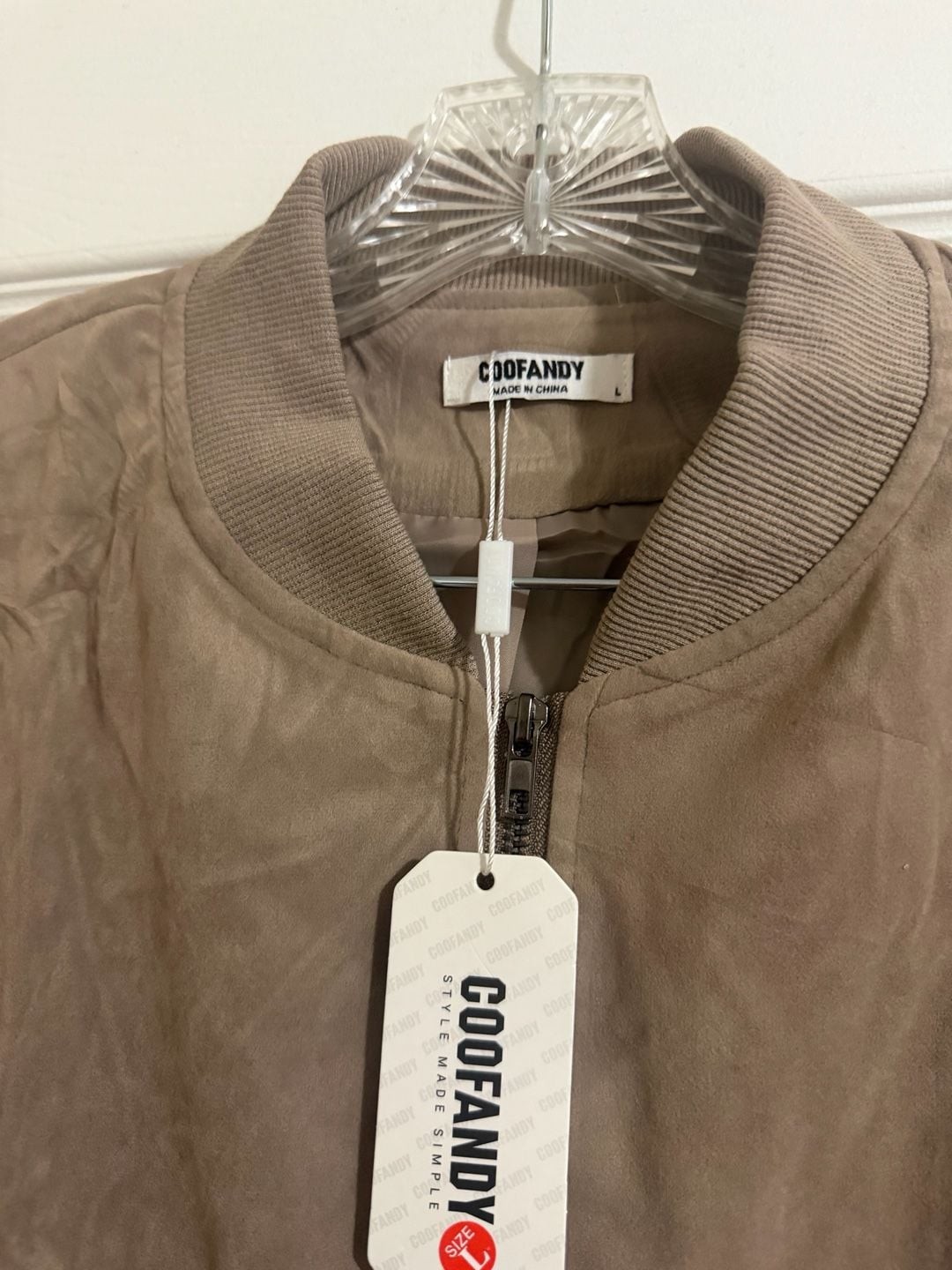 COOFANDY Men’s Faux Suede Bomber Jacket Size L