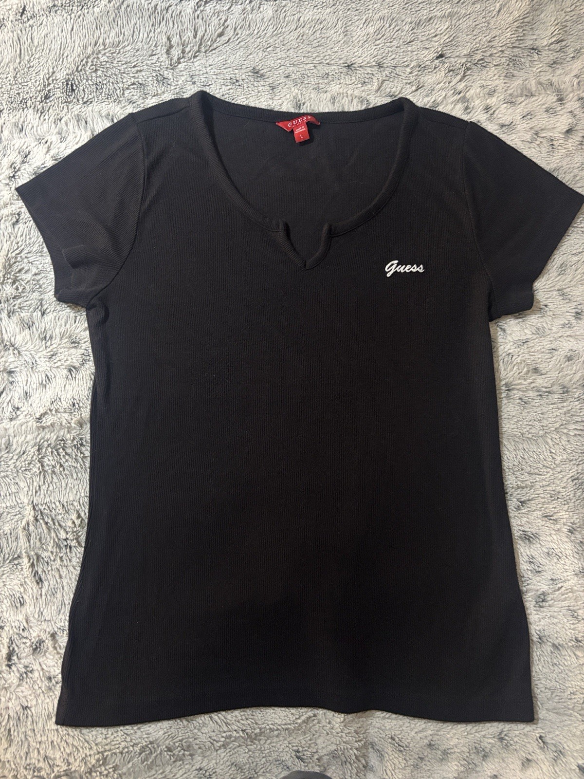 Guess Black Shirt With White Logo. Stretchy And Soft