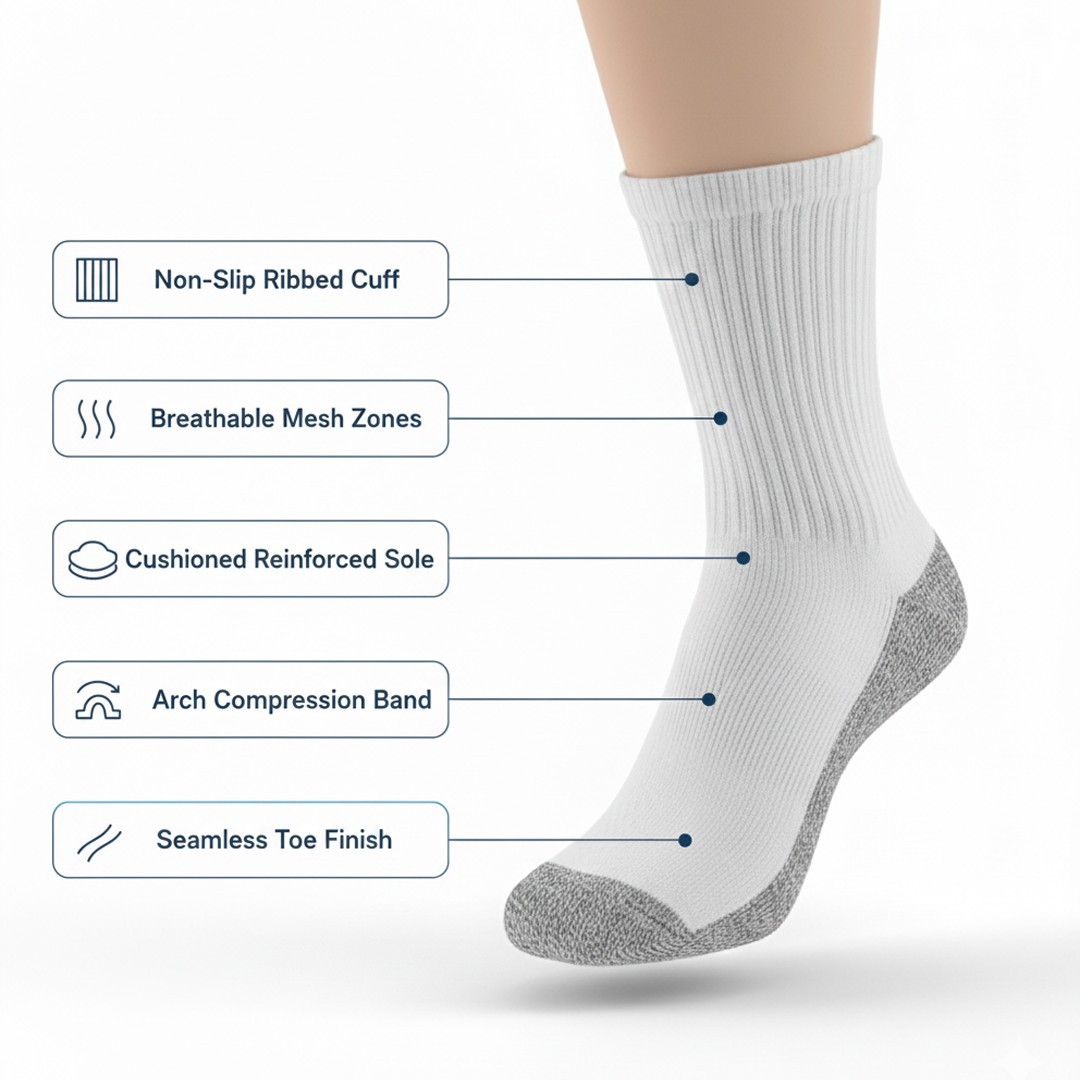 5 Pairs Mens Heavy Duty Crew Work Socks Moisture-Wicking Reinforced Size 10-13