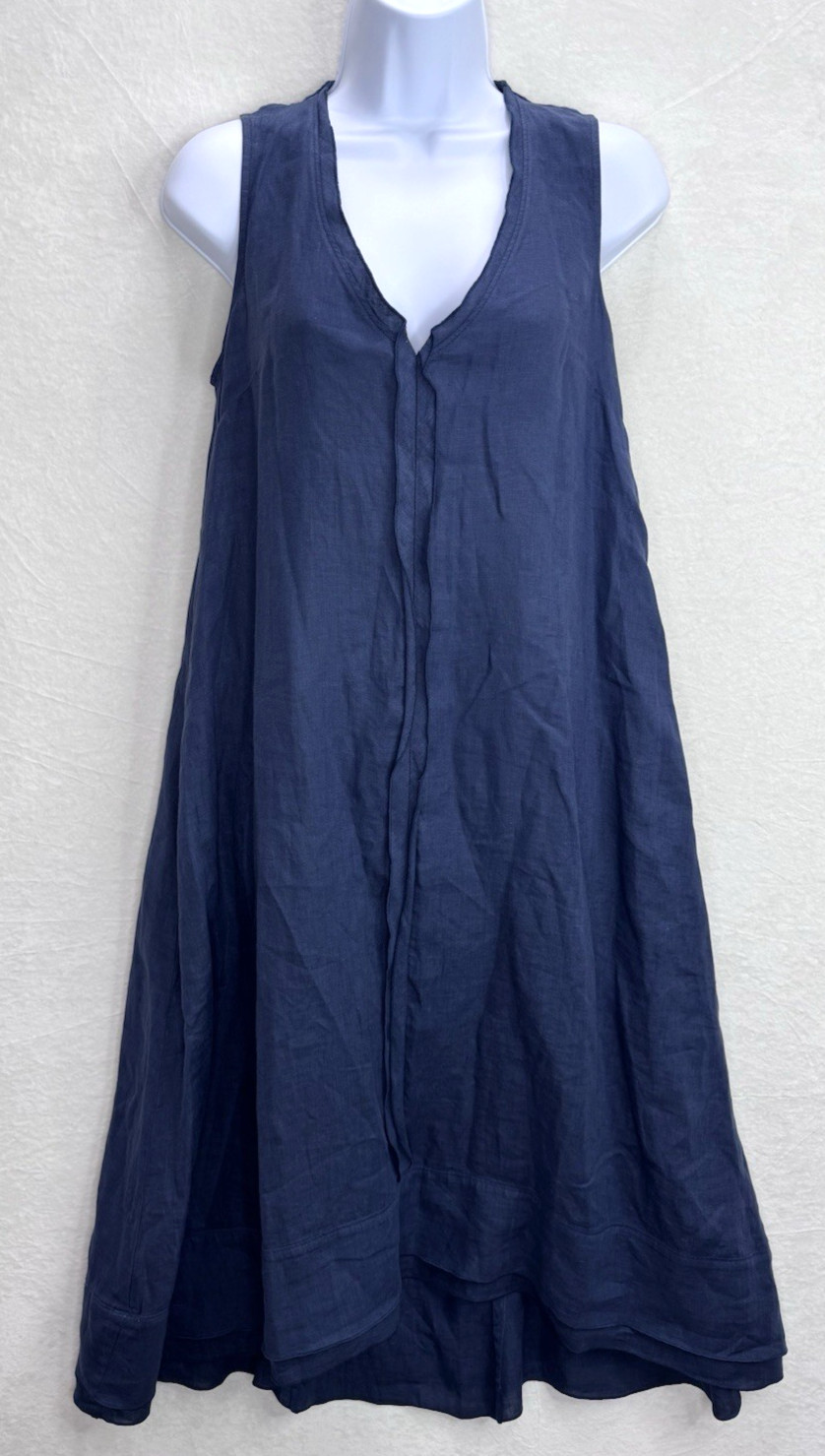 ROSSO35 Women’s Navy Blue Linen A Line Dress Size 40 EU Small US