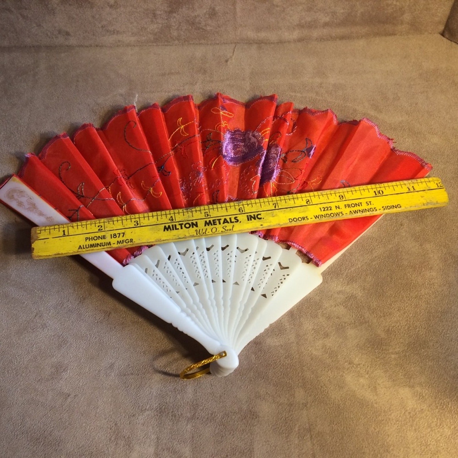 Vintage Small Folding Fan Lot Pink & Red Floral Fabric & Plastic