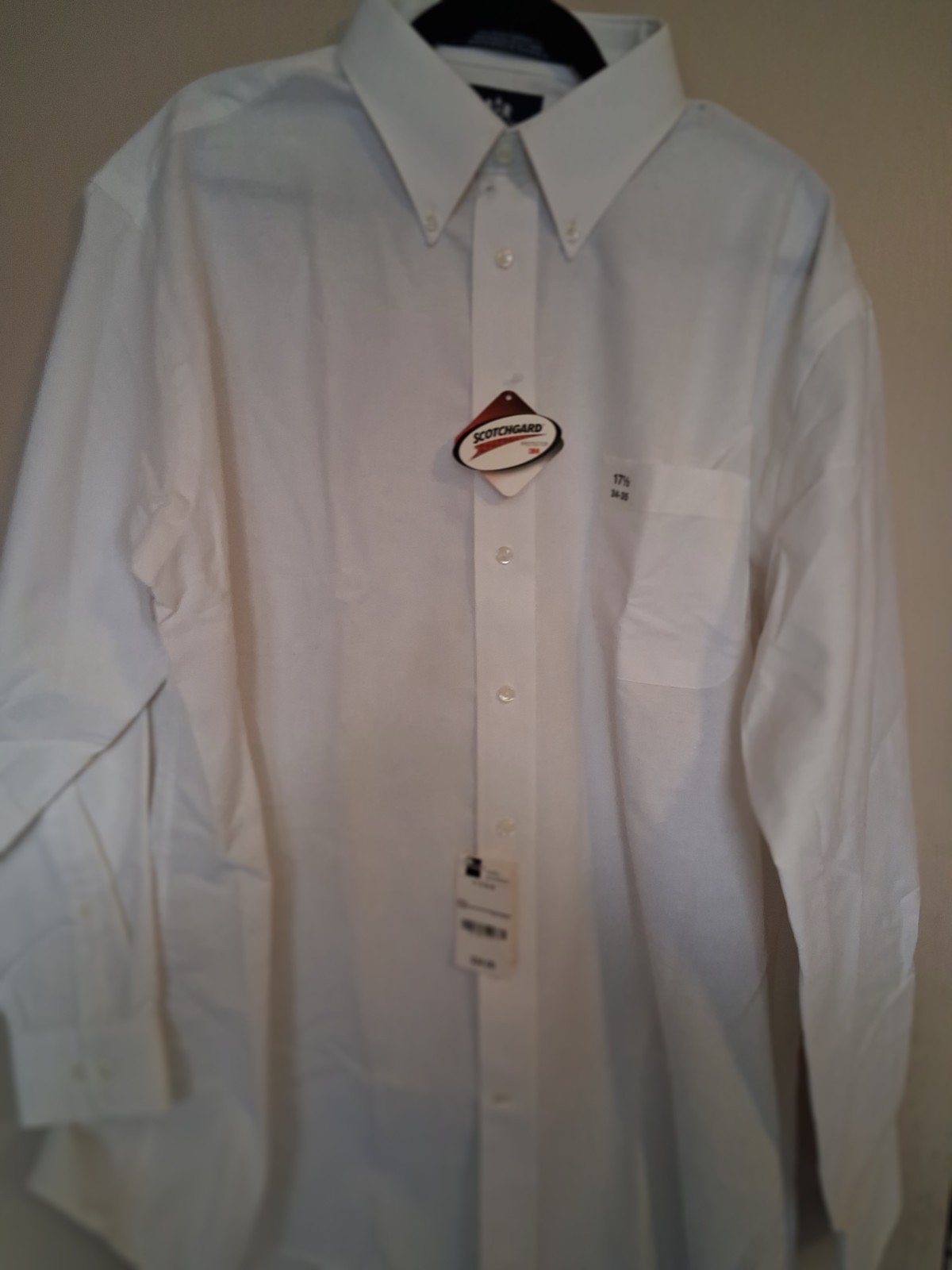 Stafford White Solid Wrinkle Free Button-Down Cotton Blend Shirt 17.5 34/35