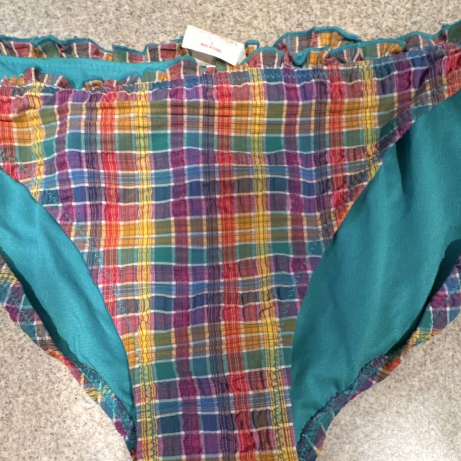 Xhilaration Plaid Side Tie Bikini Swim Bottom Multicolor Turquoise Lined L