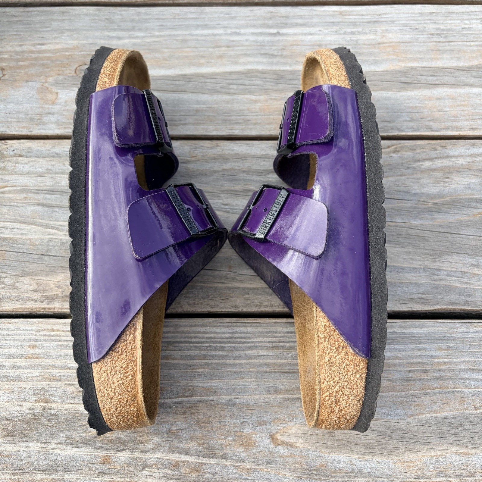Birkenstock Arizona Patent Birko-Flor Sandals in Plum Size 38 7.5 US