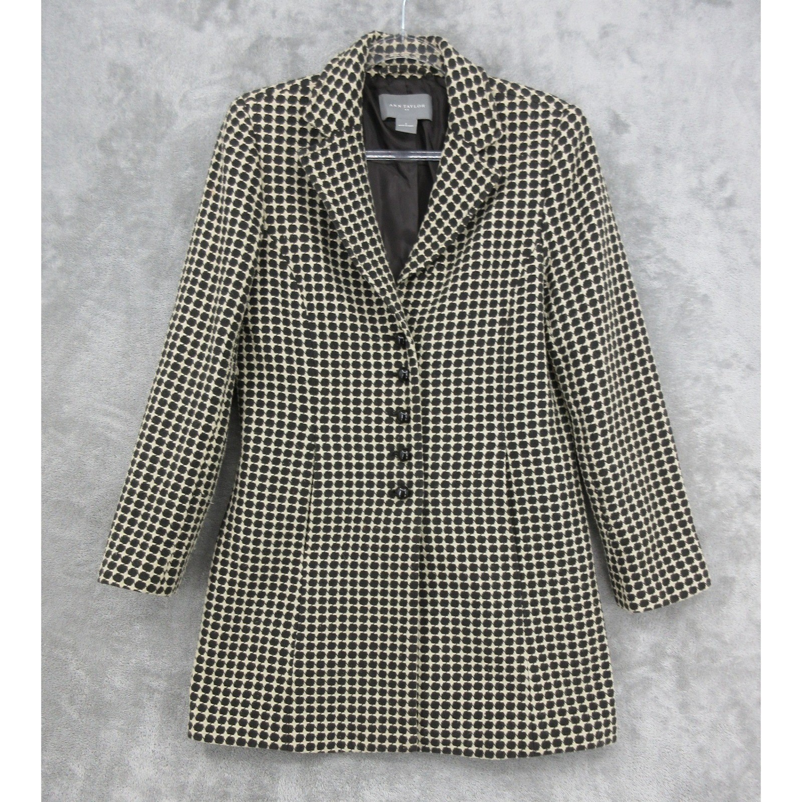 Ann Taylor Coat Womens Size 6 Polka Dot Button Office City Career Preppy Lined