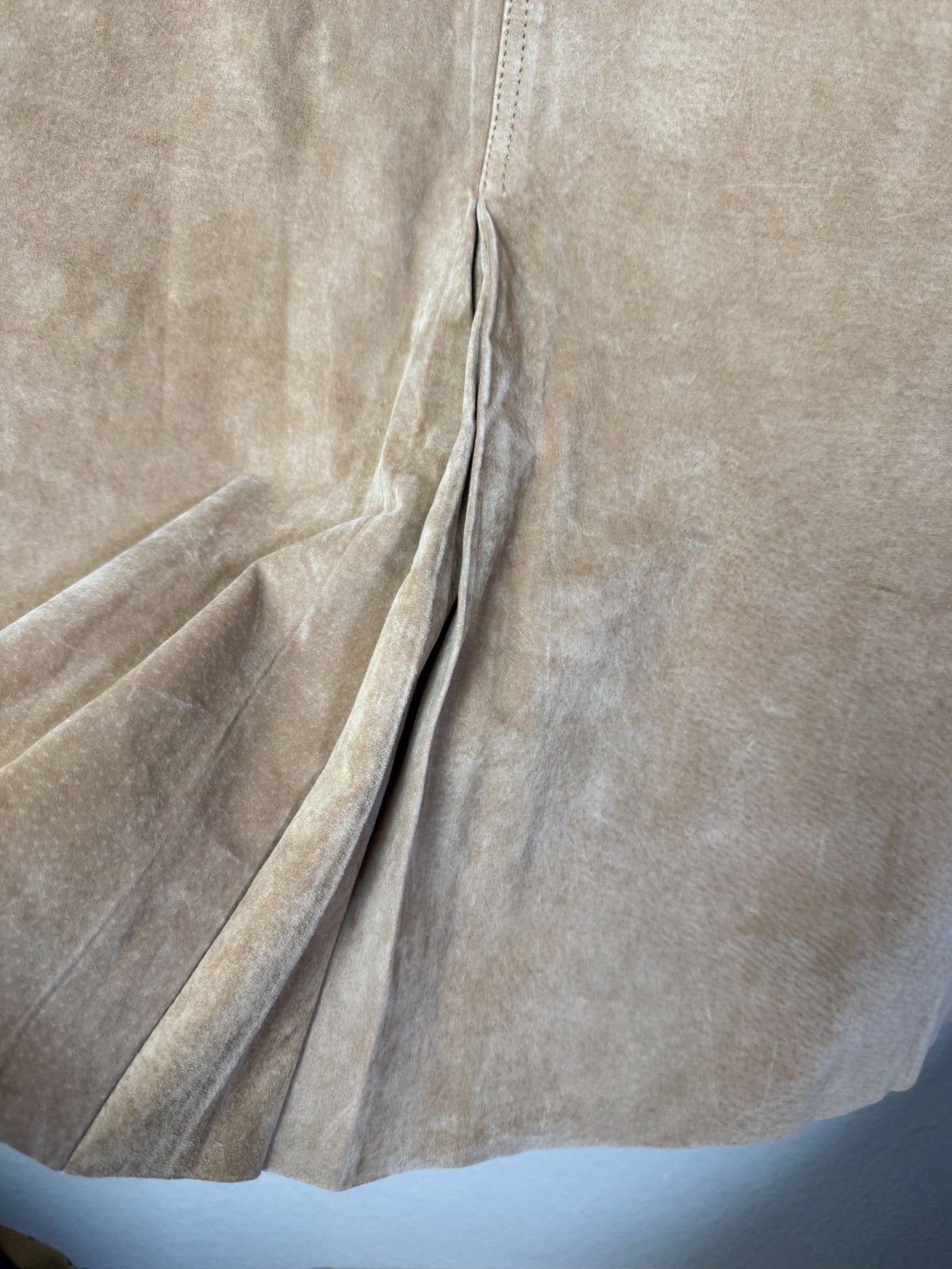 Newport News Women Tan Suede Leather Midi Maxi Skirt Waist Size 14 Belted Buckle