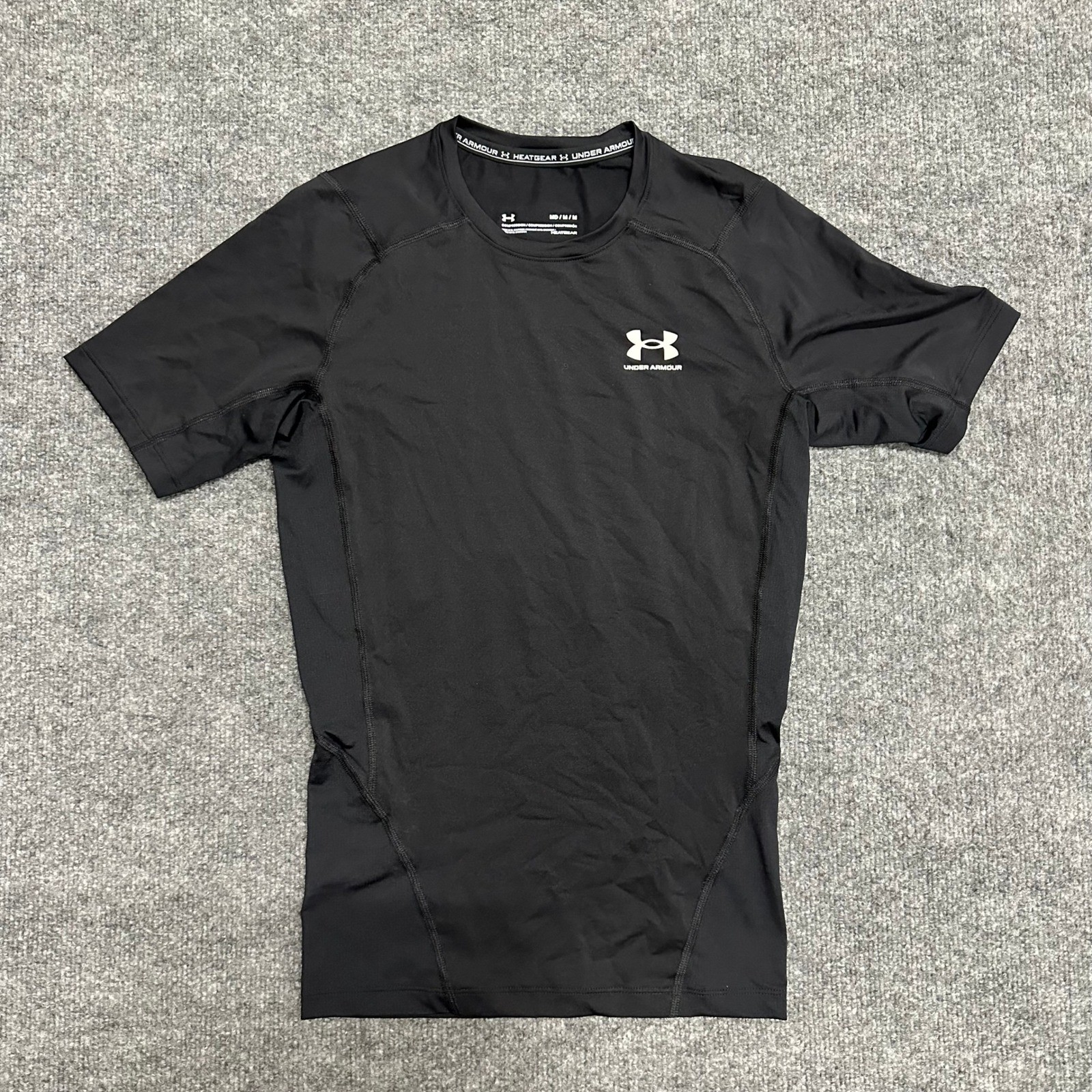 Under Armour Shirt Mens Size Medium Black HeatGear Compression Short Sleeve Gym