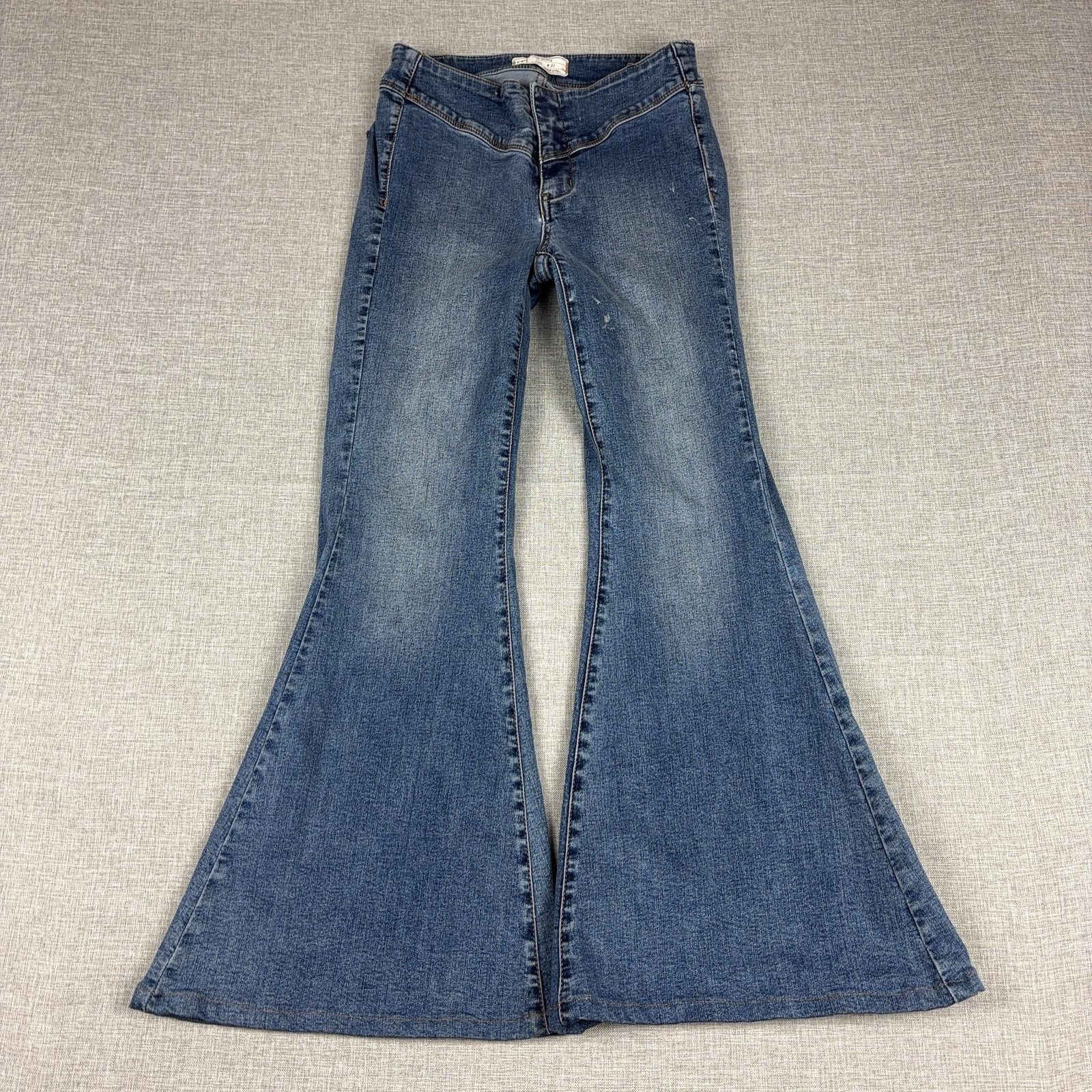 Free People Jeans Womens 27 Blue Medium Wash Mid Rise Flare Stretch Denim