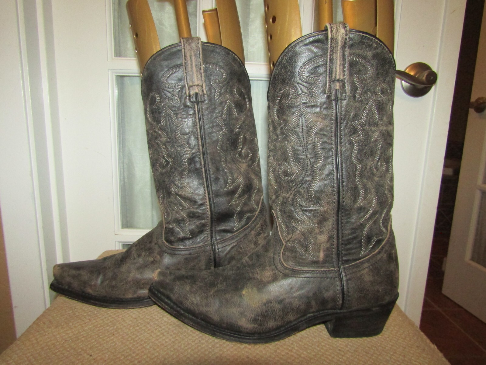 Rockin Country RC6020 Mens 8.5 EW Black Brown Distressed Leather Cowboy Boots
