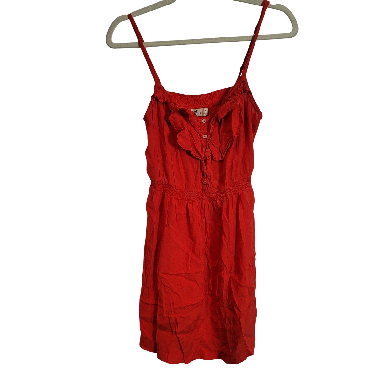 Hollister Womens Red Ruffle Smocked Waist Mini Dress Sleeveless Viscose Small