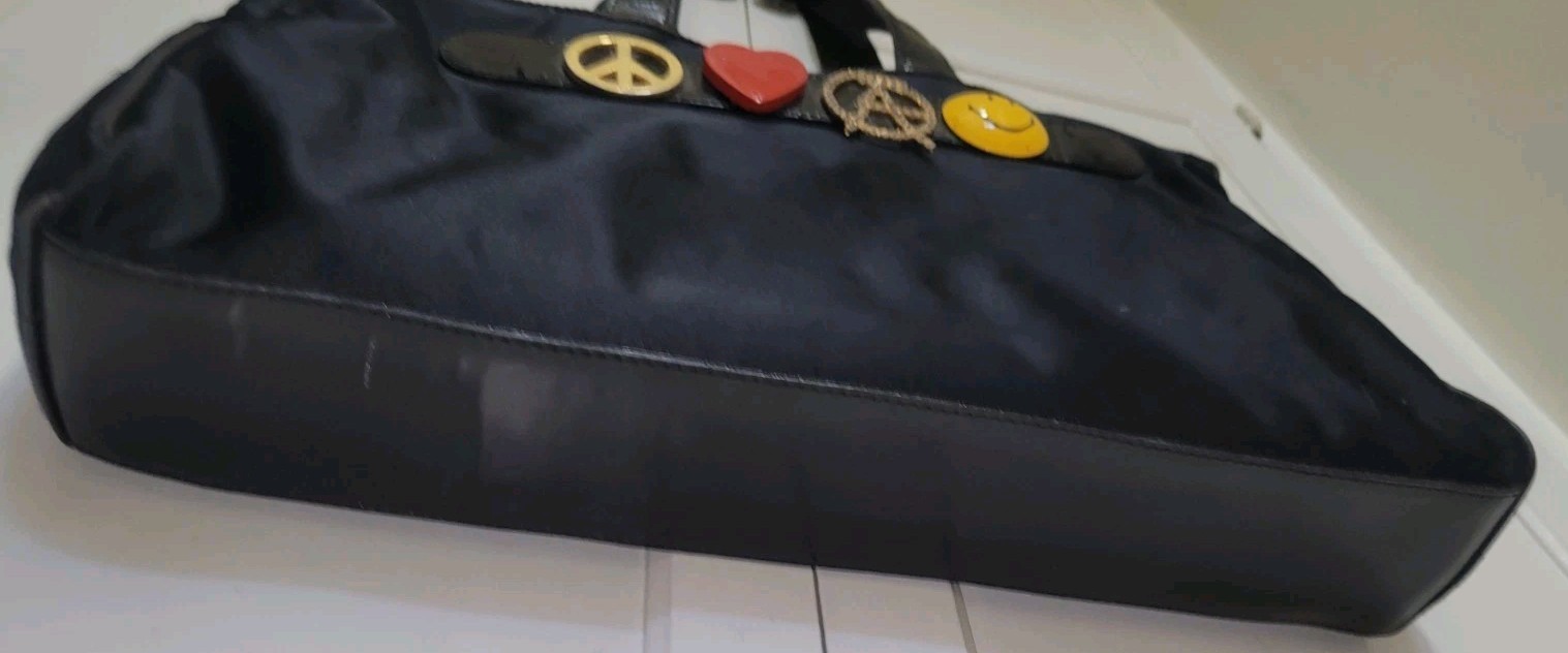Vintage Moschino Redwall Black Nylon & Leather~Peace, Love,Anarchy, Happiness