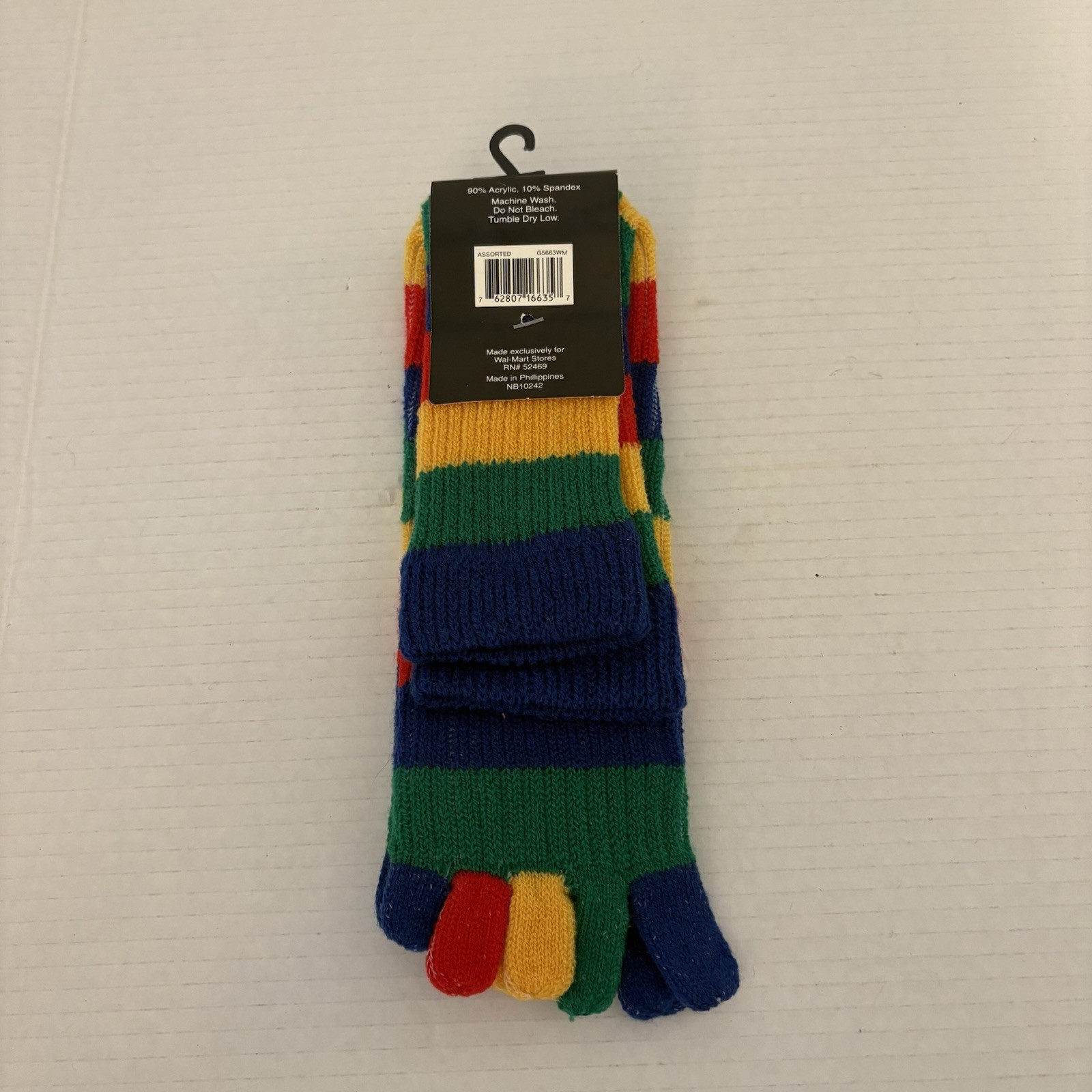 VTG 90s Retro Y2K Individual Toe Socks Rainbow Striped Novelty Funky NWT