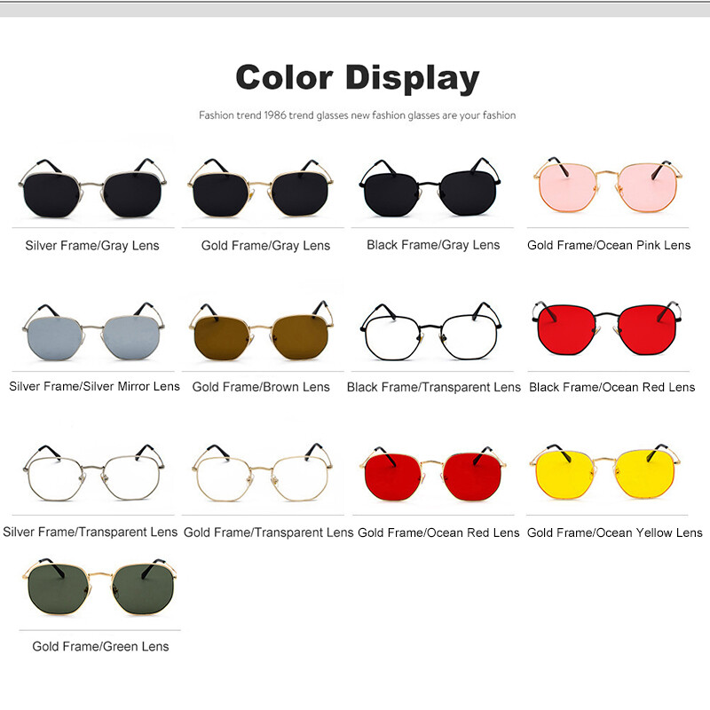 Hipster Hexagonal Sunglasses Men Women Vintage Metal Frame Retro Shade Glasses