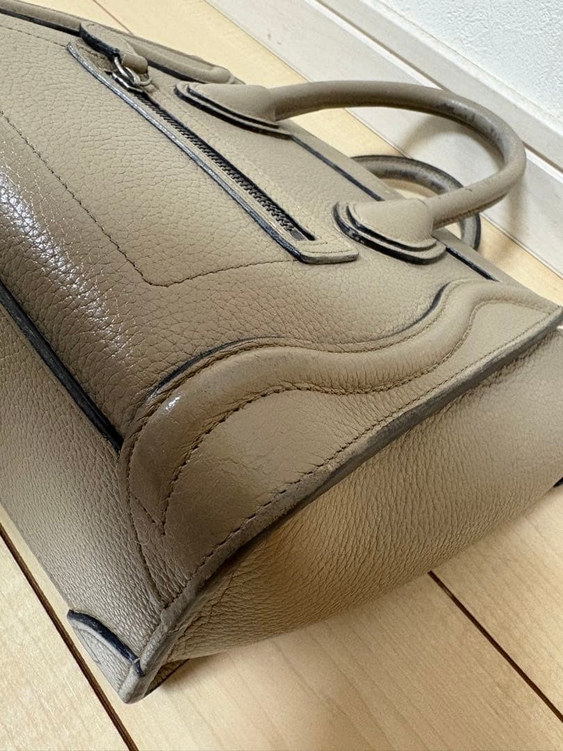 CELINE Luggage Nano Drummed Calf Leather Beige Vintage Authentic From Japan