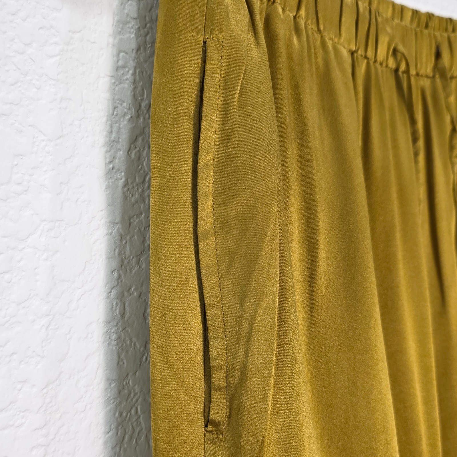 Quince 100% Washable Silk Drawstring Wide Leg Pants Mineral Yellow XS Pocket