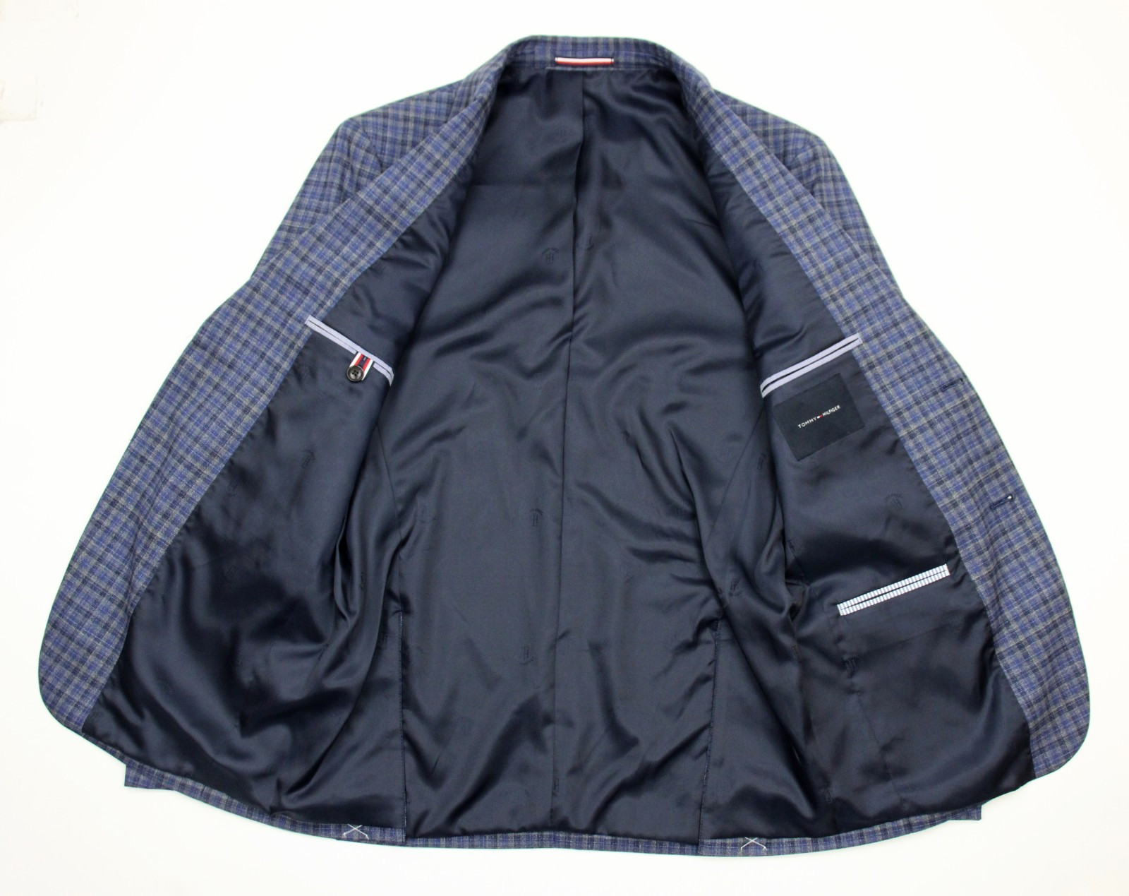 $295 Tommy Hilfiger Sport Coat 36 S Modern Fit Blue Check TH Flex Blazer Jacket