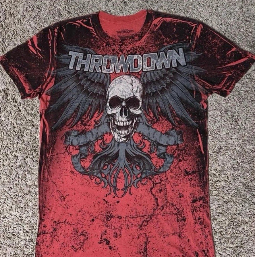 Throwdown Affliction Premium Men’s M Red Cotton Crew Neck Skull Graphic Tee