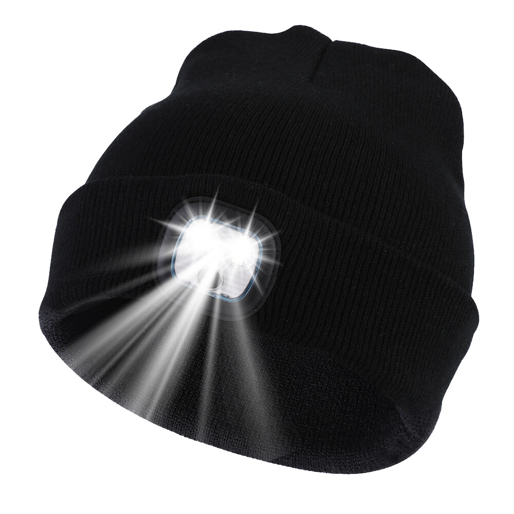1-3x Rechargeable LED Beanie Hats Winter Warm Unisex Light Up Headlight Knit Cap