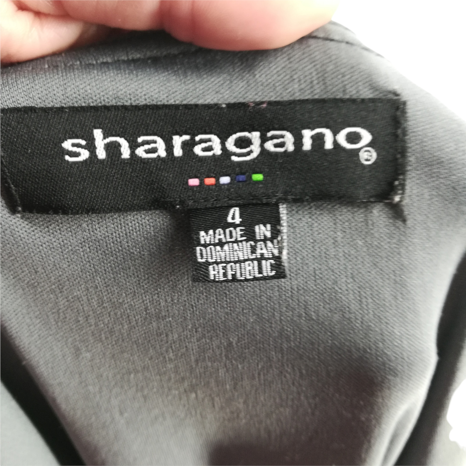Sharagano Bodycon Knit Dress Size 4 3/4 Length Sleeve Asymmetrical Gray Wrap